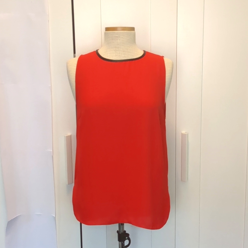 Red with Black Faux Leather Trim Tank Top by Twik by Simons